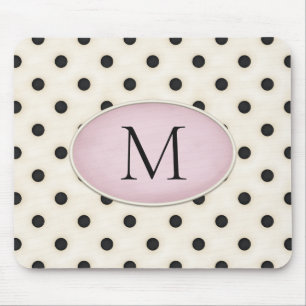 Alfombrilla De Ratón Monogramo de color negro con puntos marfil y rosa 