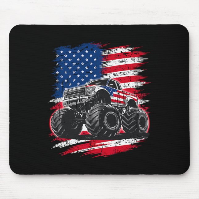 Alfombrilla De Ratón Monster Truck Usa Flag American For Women Girls Ki (Frente)