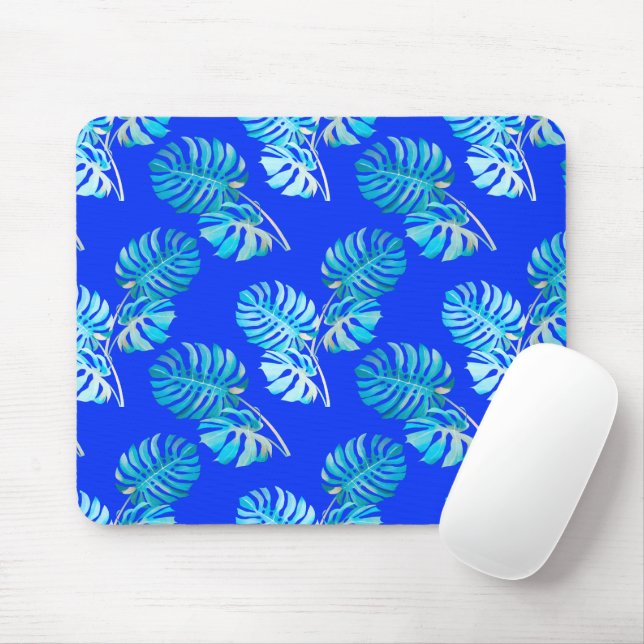 Alfombrilla De Ratón Monstera Brisa Azul Cobalto (Con ratón)