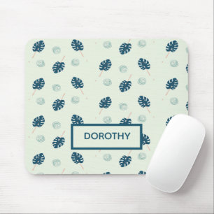 Alfombrilla De Ratón Monstera tropical deja monograma en azul