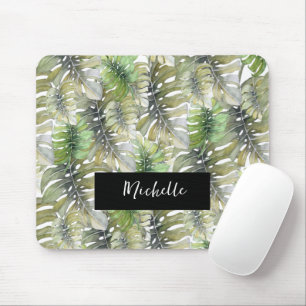 Alfombrilla De Ratón Monstera Tropical Palma Pastel Monogramado