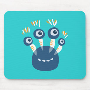 Alfombrilla De Ratón Monstruo azul lindo del dibujo animado con cuatro