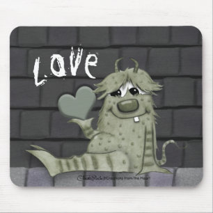 Alfombrilla De Ratón Monstruo verde difuso con corazón