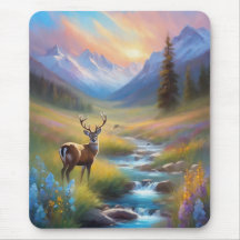 Montaña Stream Deer Wildflowers Pintado del amanec