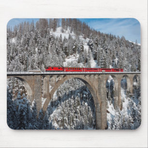 Alfombrilla De Ratón Montañas nevadas Suiza del pino rojo del tren