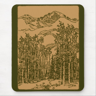 Alfombrilla De Ratón Montañas Sepia y Bosque