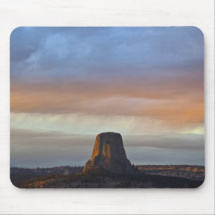 Alfombrilla De Ratón Monumento Nacional Devils Tower, Tormenta al Atard