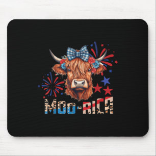 Alfombrilla De Ratón Moo-rica Highland Cow 4 De Julio Memorial Day