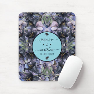 Alfombrilla De Ratón Moody Black Floral Classic Couple Names Wedding