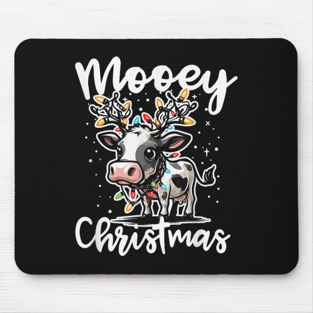Alfombrilla De Ratón Mooey Christmas Heifer Cow Reindeer Christmas Ligh (Frente)