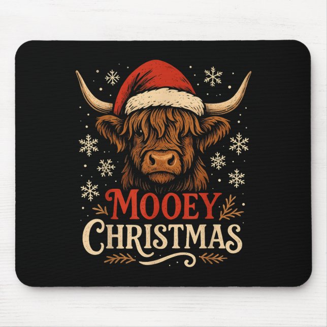 Alfombrilla De Ratón Mooey Christmas Highland Cow Funny Santa Hat Desig (Frente)
