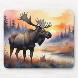 Alfombrilla De Ratón Moose acuático al amanecer