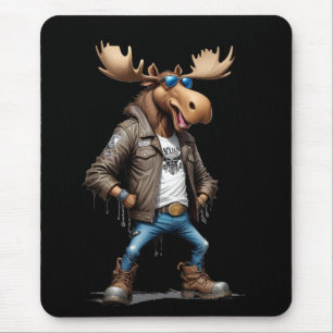 Alfombrilla De Ratón Moose Biker Rebel en la Chaqueta de cuero estilo G