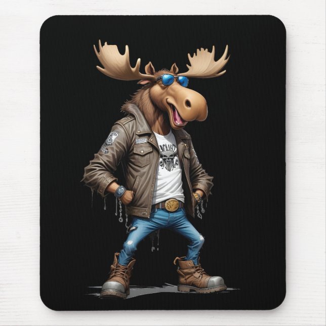Alfombrilla De Ratón Moose Biker Rebel en la Chaqueta de cuero estilo G (Frente)
