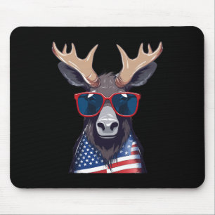 Alfombrilla De Ratón Moose con bandera patriótica de Estados Unidos Ind