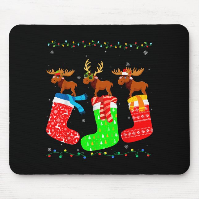 Alfombrilla De Ratón Moose In Xmas Socks Funny Holiday Ugly Sweater Chr (Frente)