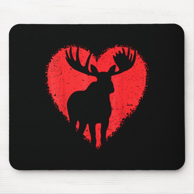 Alfombrilla De Ratón Moose Lover Valentines Day Cute Red Heart Wild Ani (Frente)