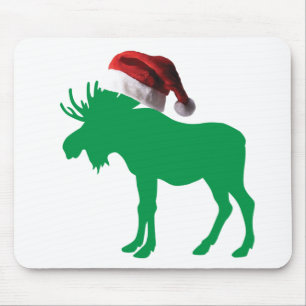 Alfombrilla De Ratón Moose verde con un Gorra de Santa Claus para la Na