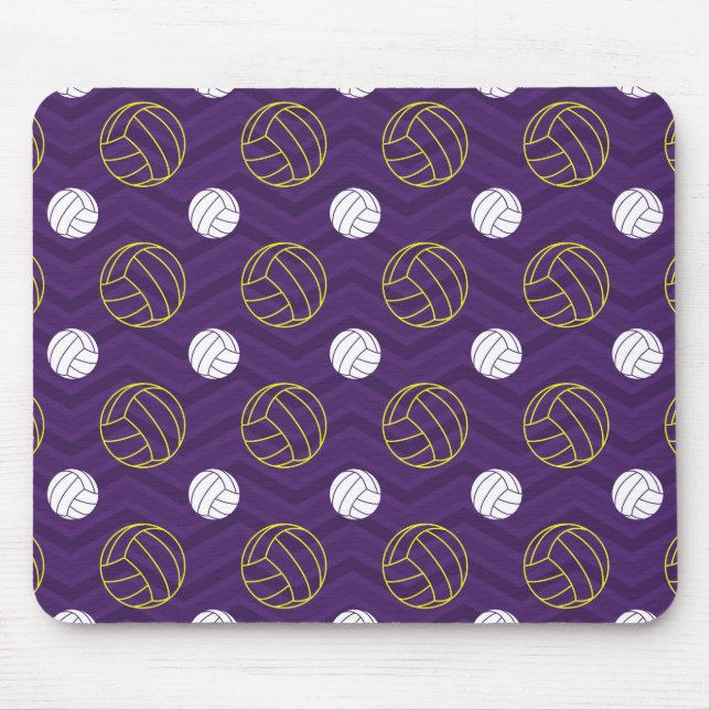Alfombrilla De Ratón Morado, amarillo dorado, blanco, voleibol Chevron (Frente)