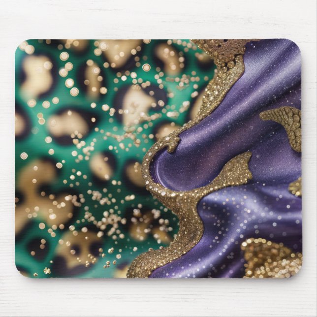 Alfombrilla De Ratón Morado Verde Y Oro Brillo Mardi Gras Vibes (Frente)