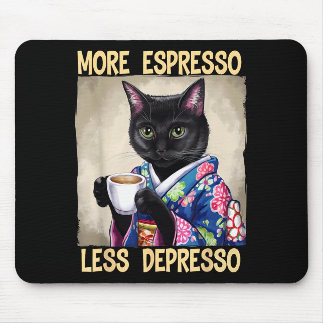 Alfombrilla De Ratón More Espresso Less Depresso Japanese Art Funny Cat (Frente)