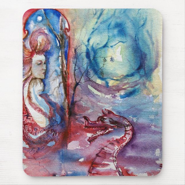 Alfombrilla De Ratón MORGANA / Mágica y misterio ,Fantasía azul rosada (Frente)