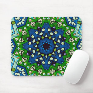 Alfombrilla De Ratón Mosaic Blue Green Hippie Boho Mandala
