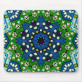 Alfombrilla De Ratón Mosaic Blue Green Hippie Boho Mandala