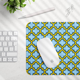 Alfombrilla De Ratón Mosaico azul y amarillo, Entramado, Quatrefoil