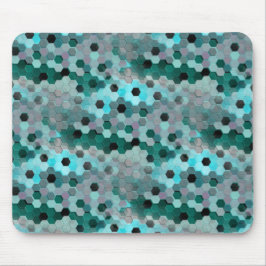Alfombrilla De Ratón Mosaico de hexagones o cubos en tonos de cian a gr