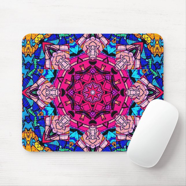 Alfombrilla De Ratón Mosaico rosa Mandala Floral Psicodélico Retro (Con ratón)