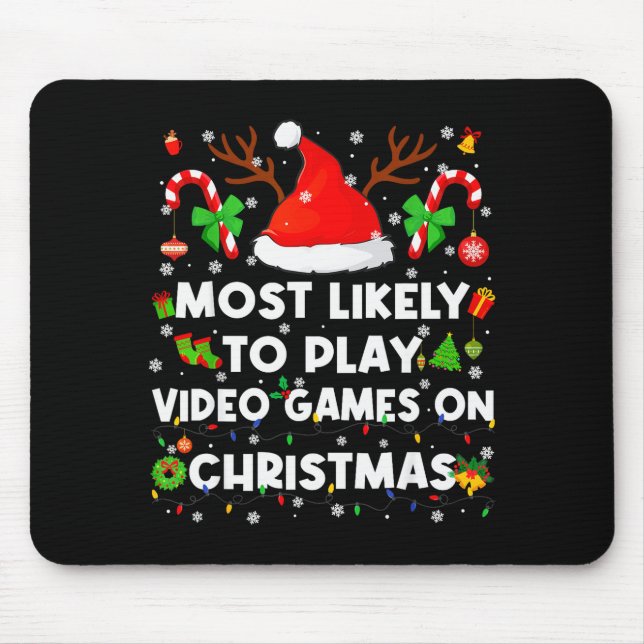 Alfombrilla De Ratón Most Likely To Play Video Game On Pjs Christmas Xm (Frente)