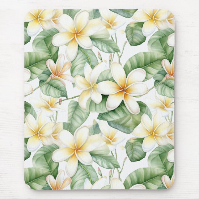 Alfombrilla De Ratón Mostrador de Flor Frangipani Blanco Tropical (Frente)