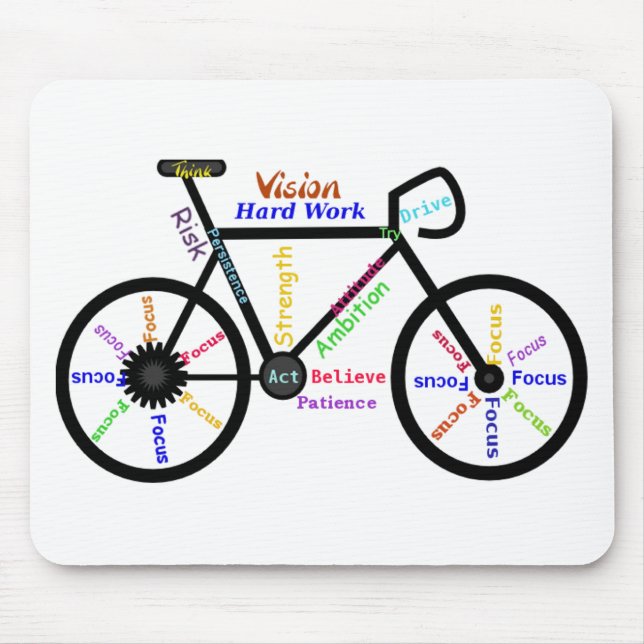 Alfombrilla De Ratón Motivacional Bicicleta, Ciclo, Bicicleta, Palabras (Frente)