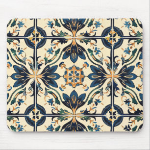 Alfombrilla De Ratón Moto floral azul y oro artesanal