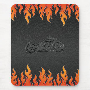 Alfombrilla De Ratón Motocicleta de cromo de llamas naranjas de cuero n
