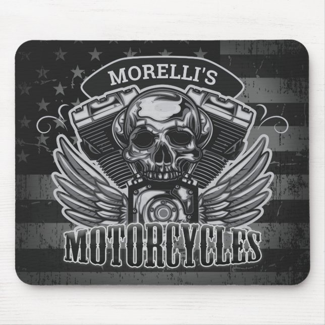 Alfombrilla De Ratón Motocicletas Skull V-Twin NOMBRE AÑADIDO de los ci (Frente)
