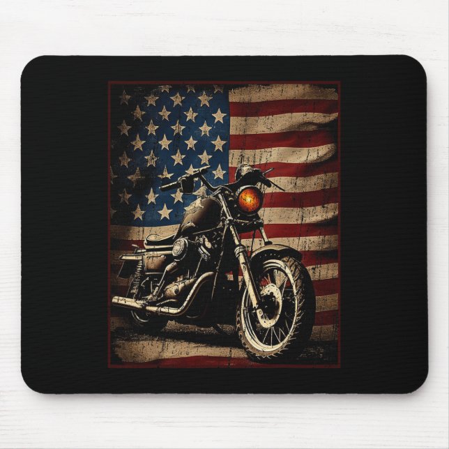 Alfombrilla De Ratón Motorcycle Usa Flag Retro Biker  (Frente)