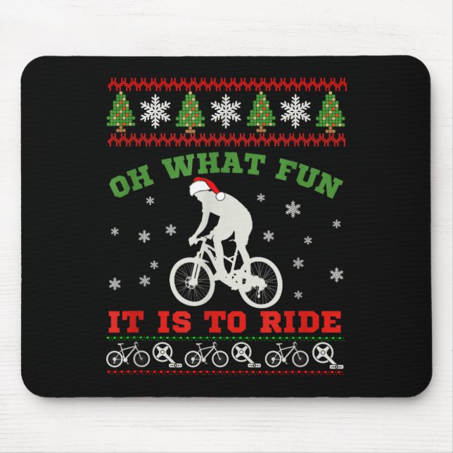 Alfombrilla De Ratón Mountain Bike Rider, Oh What Fun Christmas Ugly Sw (Frente)