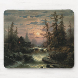 Alfombrilla De Ratón Mountain Stream en la luz de la luna - Albert Rieg