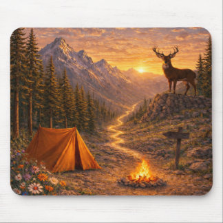Alfombrilla De Ratón Mountain Sunset Deer Campsite Mouse Pad