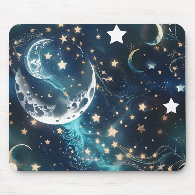 Alfombrilla De Ratón Mouse Pad - Luxury Icy Blue Celestial Moon Phases (Frente)