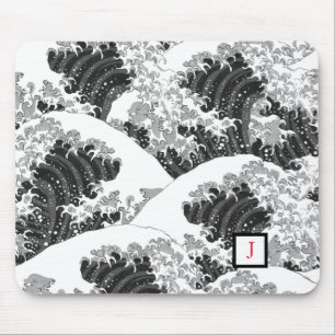 ALFOMBRILLA DE RATÓN MOUSE PAD NEGRO Y OLA BLANCA PATRÓN JAPONÉS