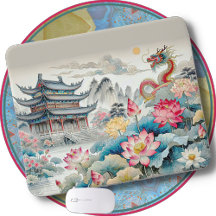 MOUSE PAD - Un dragón, una pagoda y un jardín de f