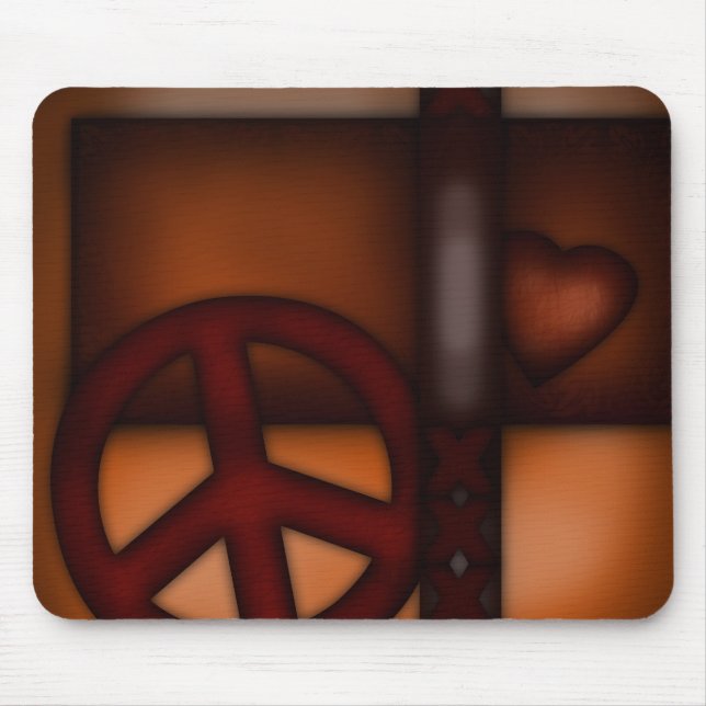 Alfombrilla De Ratón Mousemat, corazón rústico y signo de la paz (Frente)