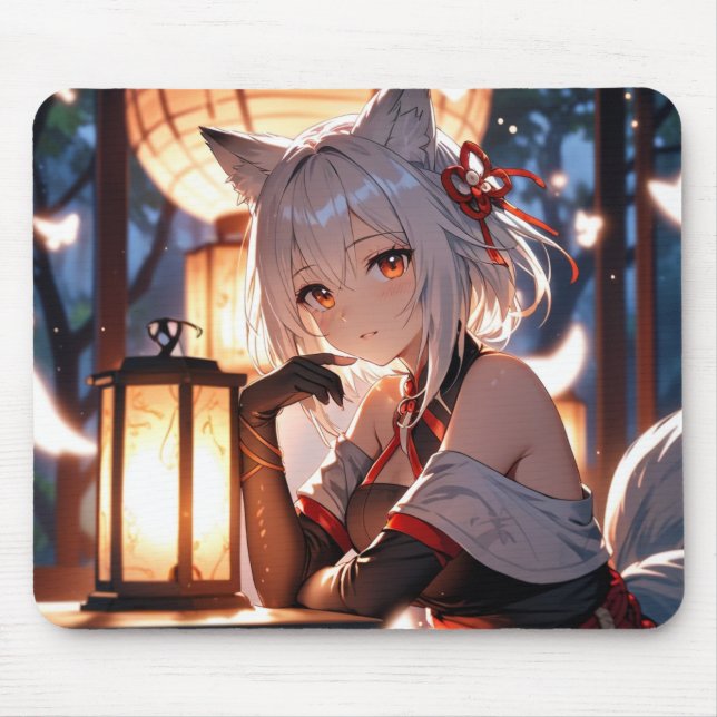 Alfombrilla De Ratón Mousepad, Chica de Fox Blanca (Frente)