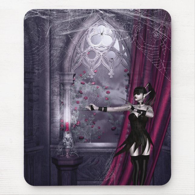 Alfombrilla De Ratón Mousepad con Chica gótico en Spooky Room (Frente)