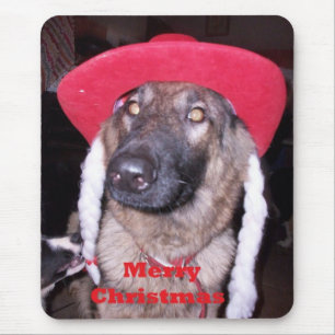 Alfombrilla De Ratón Mousepad Con Pastor Alemán En Gorra De Navidades