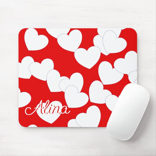 Alfombrilla De Ratón Mousepad Con Su Nombre Personalizado, Rojo Y Blanc (Con ratón)