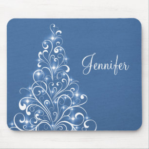 Alfombrilla De Ratón Mousepad de árbol de vacaciones espumoso, azul